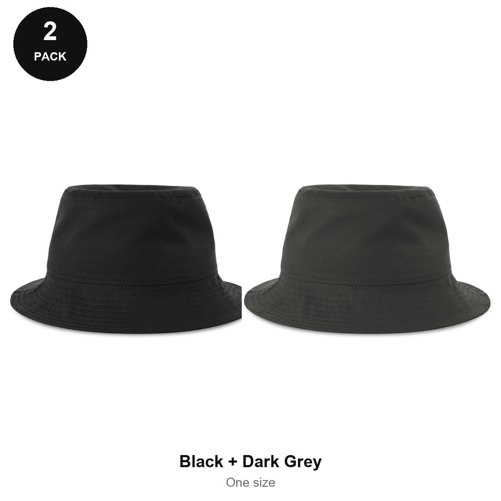 Organic Cotton Bucket Hats 2 Pack - Cotton, One Size - Black + Dark Grey
