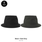 Organic Cotton Bucket Hats 2 Pack - Cotton, One Size - Black + Dark Grey