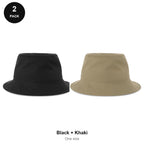 Organic Cotton Bucket Hats 2 Pack - Cotton, One Size - Black + Khaki