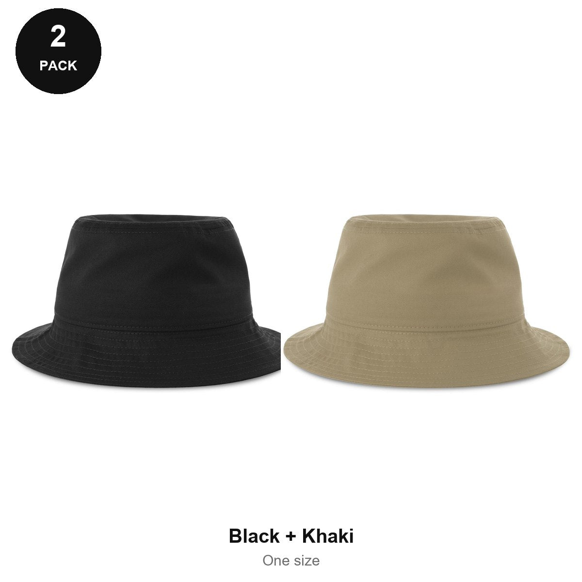 Organic Cotton Bucket Hats 2 Pack - Cotton, One Size - Black + Khaki