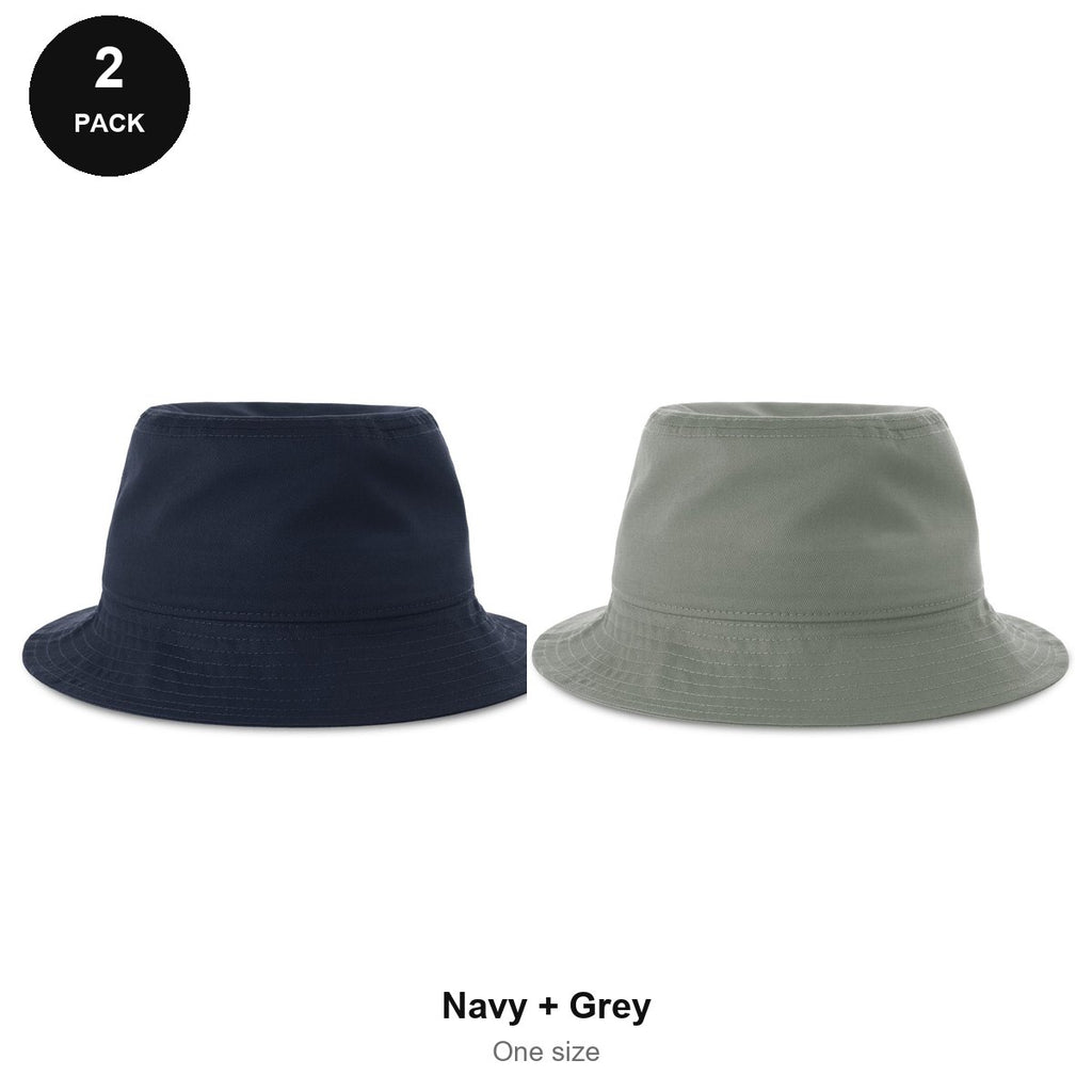 Organic Cotton Bucket Hats 2 Pack - Cotton, One Size - Navy + Grey