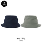 Organic Cotton Bucket Hats 2 Pack - Cotton, One Size - Navy + Grey
