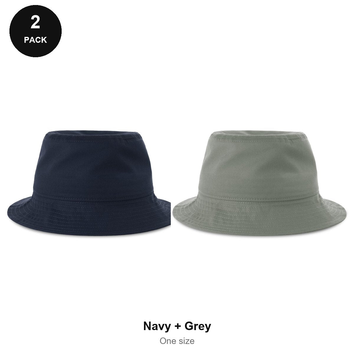 Organic Cotton Bucket Hats 2 Pack - Cotton, One Size - Navy + Grey