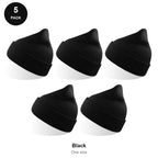 Beanie Hats 5 Pack - 100% recycled polyester knit, One Size - Black