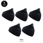 Beanie Hats 5 Pack - 100% recycled polyester knit, One Size - Navy