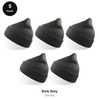 Beanie Hats 5 Pack - 100% recycled polyester knit, One Size - Dark Grey