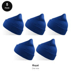 Beanie Hats 5 Pack - 100% recycled polyester knit, One Size - Royal