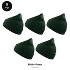 Beanie Hats 5 Pack - 100% recycled polyester knit, One Size - Bottle Green