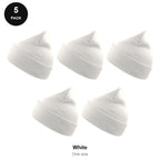 Beanie Hats 5 Pack - 100% recycled polyester knit, One Size - White