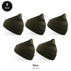 Beanie Hats 5 Pack - 100% recycled polyester knit, One Size - Olive