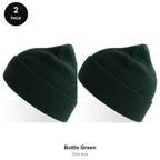 Rib Knit Beanies 2 Pack - 100% recycled polyester knit, One Size - Bottle Green