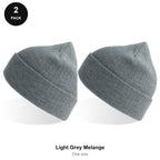 Rib Knit Beanies 2 Pack - 100% recycled polyester knit, One Size - Light Grey Melange