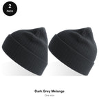 Rib Knit Beanies 2 Pack - 100% recycled polyester knit, One Size - Dark Grey Melange