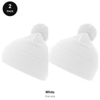 Pompom Beanies 2 Pack - 100% recycled polyester knit, One Size - White