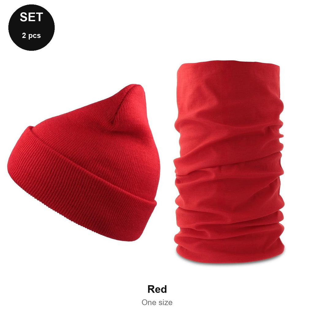 Winter Set - 100% recycled polyester knit, One Size - Red