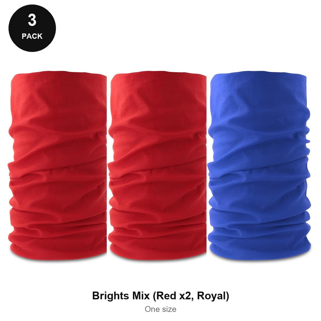 Neck Warmers 3 Pack - 100% recycled polyester, One Size - Brights Mix (Red x2, Royal)