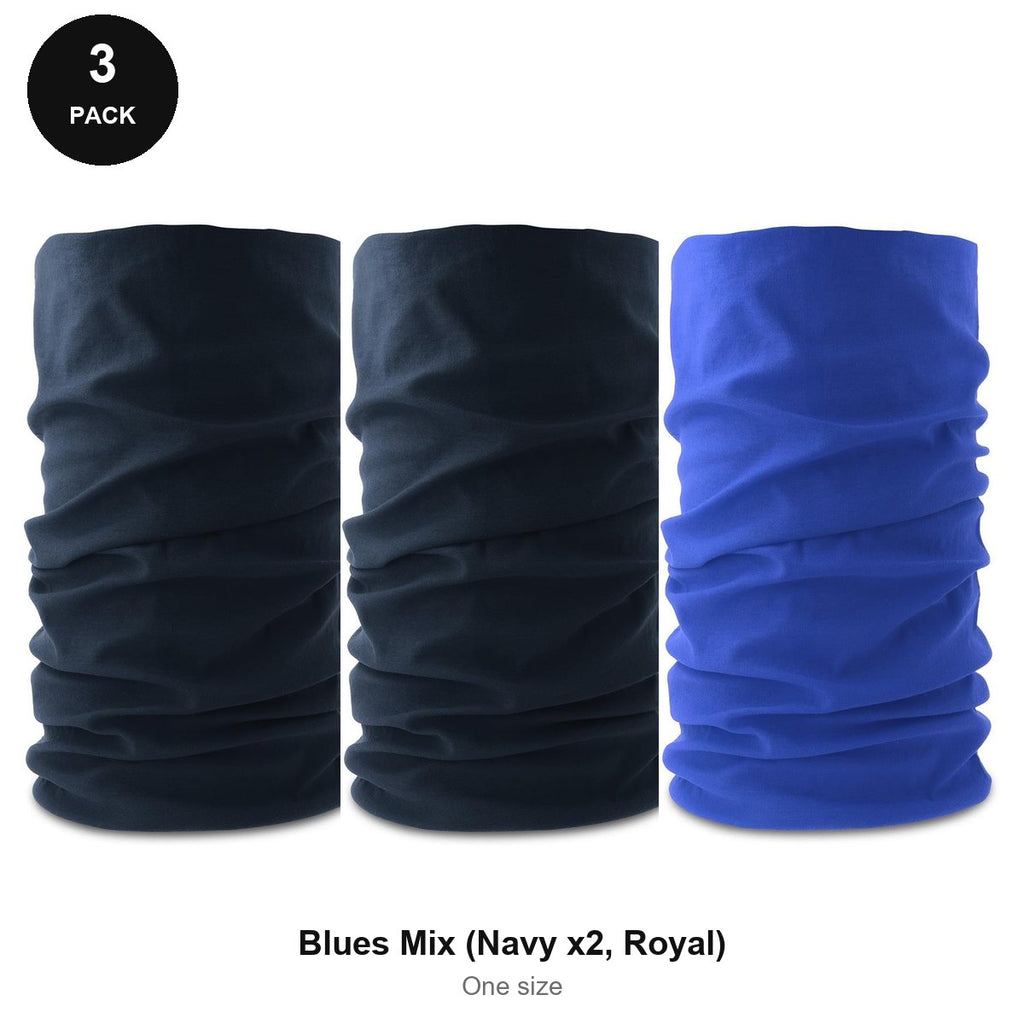 Neck Warmers 3 Pack - 100% recycled polyester, One Size - Blues Mix (Navy x2, Royal)