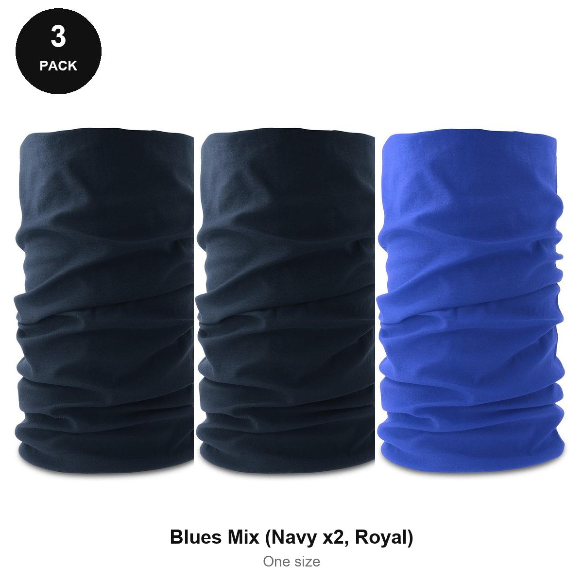 Neck Warmers 3 Pack - 100% recycled polyester, One Size - Blues Mix (Navy x2, Royal)