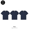 Kids Plain T-Shirts 3 Pack - 100% ringspun cotton 150gsm, Ages 3-13, School & PE - Navy