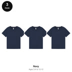 Kids Plain T-Shirts 3 Pack - 100% ringspun cotton 150gsm, Ages 3-13, School & PE - Navy