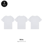 Kids Plain T-Shirts 3 Pack - 100% ringspun cotton 150gsm, Ages 3-13, School & PE - White