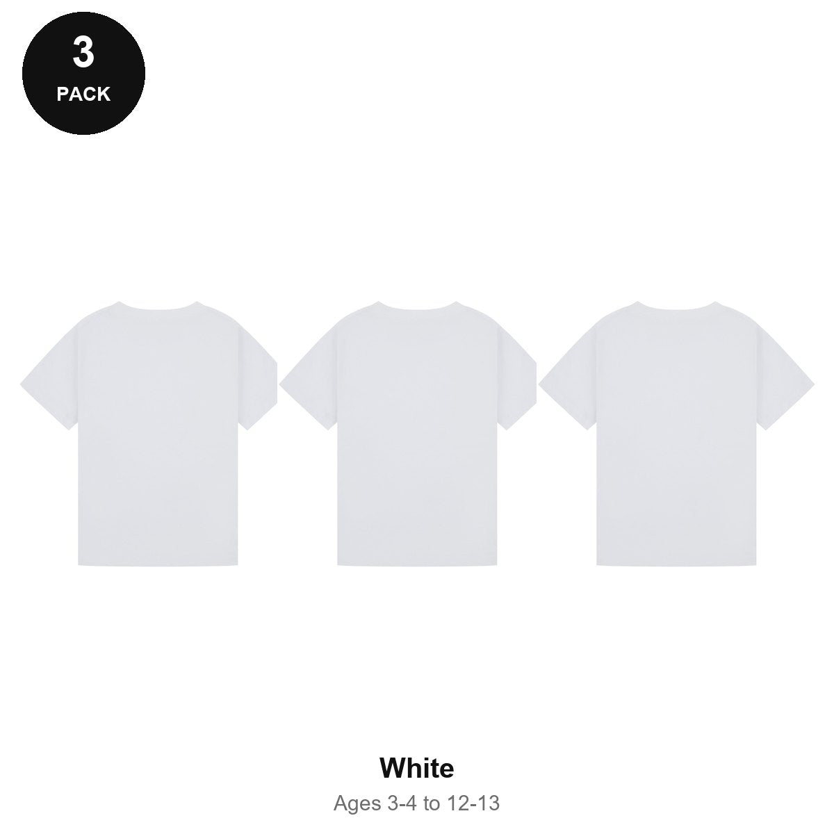 Kids Plain T-Shirts 3 Pack - 100% ringspun cotton 150gsm, Ages 3-13, School & PE - White