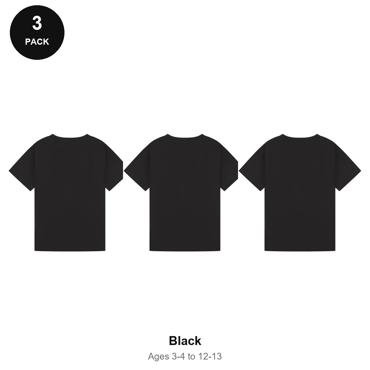 Kids Plain T-Shirts 3 Pack - 100% ringspun cotton 150gsm, Ages 3-13, School & PE - Black