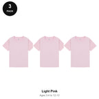 Kids Plain T-Shirts 3 Pack - 100% ringspun cotton 150gsm, Ages 3-13, School & PE - Light Pink