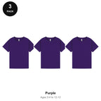Kids Plain T-Shirts 3 Pack - 100% ringspun cotton 150gsm, Ages 3-13, School & PE - Purple