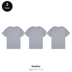 Kids Plain T-Shirts 3 Pack - 100% ringspun cotton 150gsm, Ages 3-13, School & PE - Heather