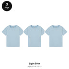 Kids Plain T-Shirts 3 Pack - 100% ringspun cotton 150gsm, Ages 3-13, School & PE - Light Blue
