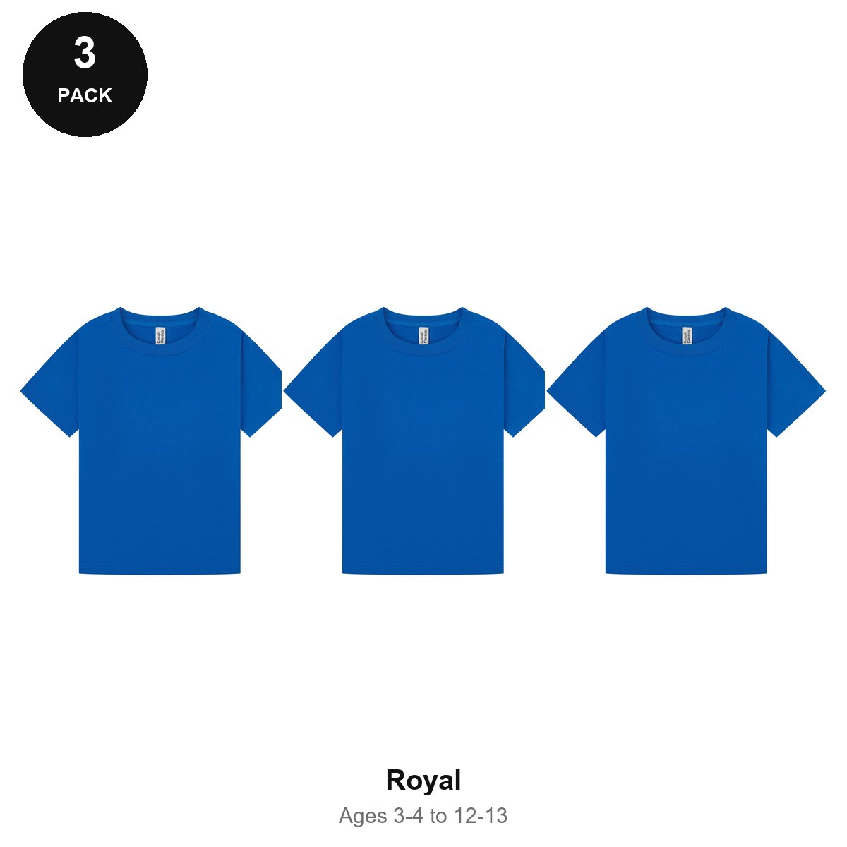 Kids Plain T-Shirts 3 Pack - 100% ringspun cotton 150gsm, Ages 3-13, School & PE - Royal
