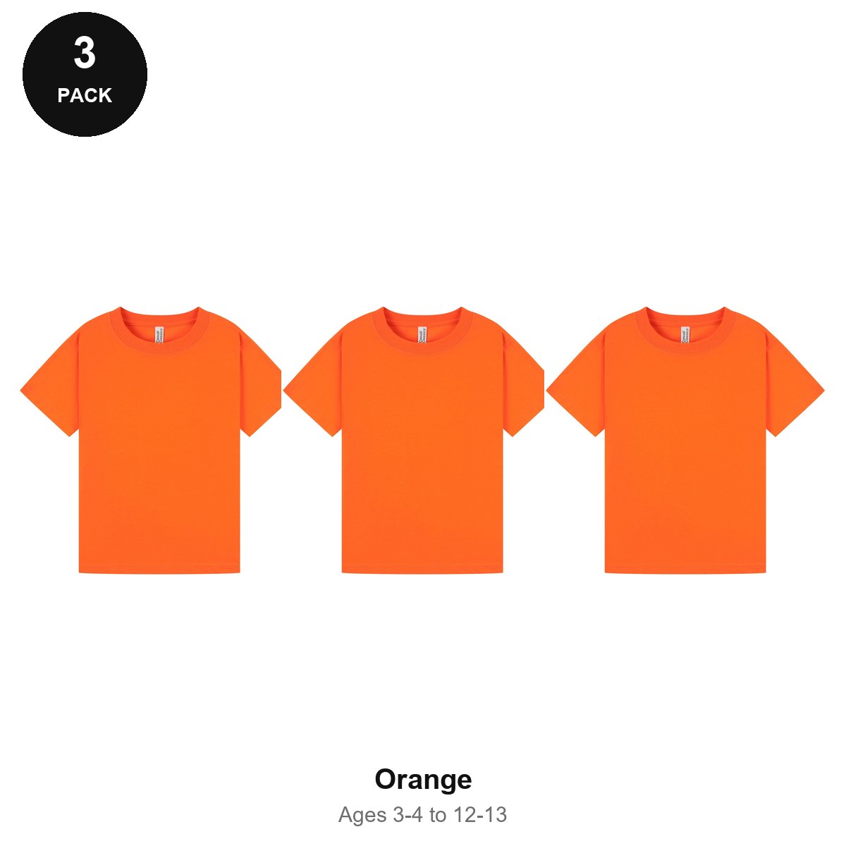 Kids Plain T-Shirts 3 Pack - 100% ringspun cotton 150gsm, Ages 3-13, School & PE - Orange