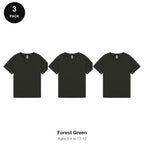 Kids Plain T-Shirts 3 Pack - 100% ringspun cotton 150gsm, Ages 3-13, School & PE - Forest Green