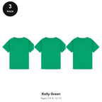Kids Plain T-Shirts 3 Pack - 100% ringspun cotton 150gsm, Ages 3-13, School & PE - Kelly Green