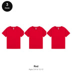 Kids Plain T-Shirts 3 Pack - 100% ringspun cotton 150gsm, Ages 3-13, School & PE - Red