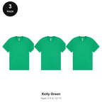 Kids PE Sports Tech T-Shirts 3 Pack - 100% polyester 140gsm, Ages 3-13, School & PE - Kelly Green