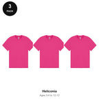 Kids PE Sports Tech T-Shirts 3 Pack - 100% polyester 140gsm, Ages 3-13, School & PE - Heliconia