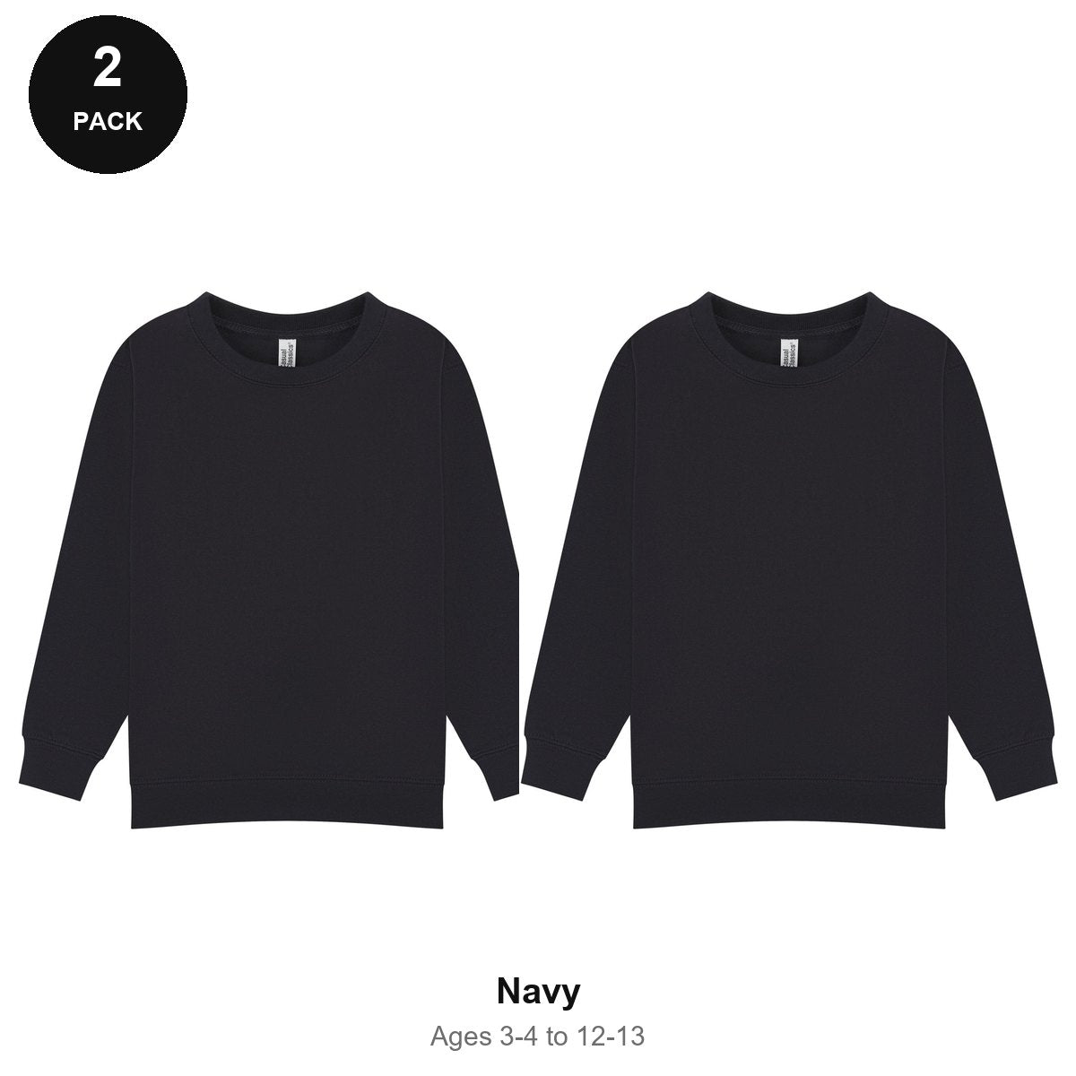 Kids School Sweatshirts 2 Pack - 80% cotton / 20% polyester brushed-back fleece 280gsm, Ages 3-13, School & PE - Navy