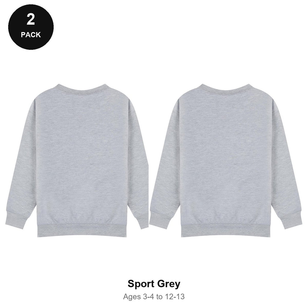 Kids School Sweatshirts 2 Pack - 80% cotton / 20% polyester brushed-back fleece 280gsm, Ages 3-13, School & PE - Sport Grey