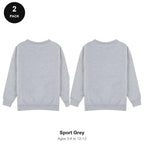Kids School Sweatshirts 2 Pack - 80% cotton / 20% polyester brushed-back fleece 280gsm, Ages 3-13, School & PE - Sport Grey