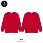 Kids School Sweatshirts 2 Pack - 80% cotton / 20% polyester brushed-back fleece 280gsm, Ages 3-13, School & PE - Red