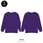 Kids School Sweatshirts 2 Pack - 80% cotton / 20% polyester brushed-back fleece 280gsm, Ages 3-13, School & PE - Purple