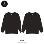 Kids School Sweatshirts 2 Pack - 80% cotton / 20% polyester brushed-back fleece 280gsm, Ages 3-13, School & PE - Black