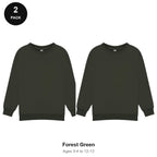 Kids School Sweatshirts 2 Pack - 80% cotton / 20% polyester brushed-back fleece 280gsm, Ages 3-13, School & PE - Forest Green