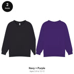 Kids School Sweatshirts 2 Pack - 80% cotton / 20% polyester brushed-back fleece 280gsm, Ages 3-13, School & PE - Navy + Purple