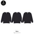 Kids School Sweatshirts 3 Pack - 80% cotton / 20% polyester brushed-back fleece 280gsm, Ages 3-13, School & PE - Navy