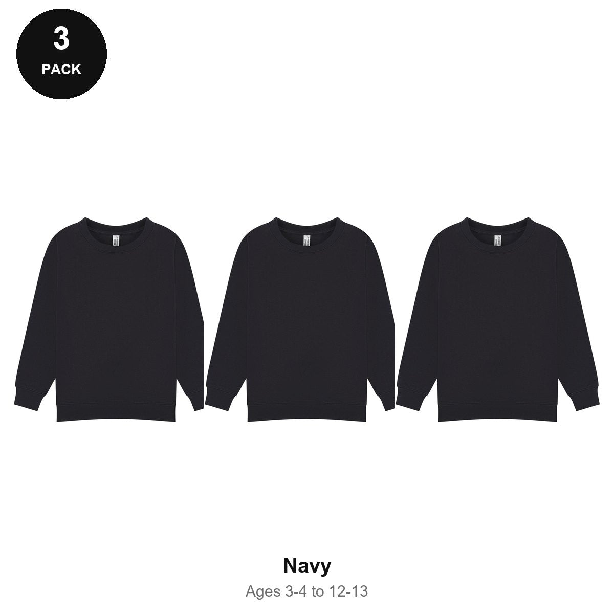 Kids School Sweatshirts 3 Pack - 80% cotton / 20% polyester brushed-back fleece 280gsm, Ages 3-13, School & PE - Navy