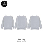 Kids School Sweatshirts 3 Pack - 80% cotton / 20% polyester brushed-back fleece 280gsm, Ages 3-13, School & PE - Sport Grey