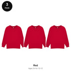 Kids School Sweatshirts 3 Pack - 80% cotton / 20% polyester brushed-back fleece 280gsm, Ages 3-13, School & PE - Red